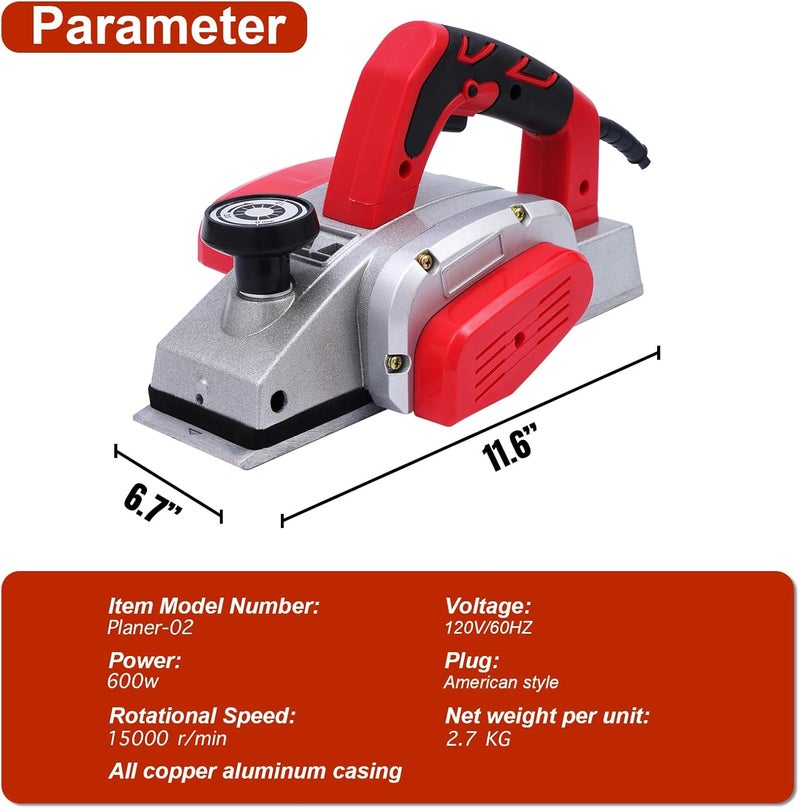 BHTOP Electric Hand Planer, Wood Planer for Woodworking, 3-1/4 Inch Corded Planer with Blades, Edge Guide（8201） - Image 4